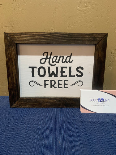 Rustic Framed Signs - Bathroom - Hand Towels Free, 5”x7”